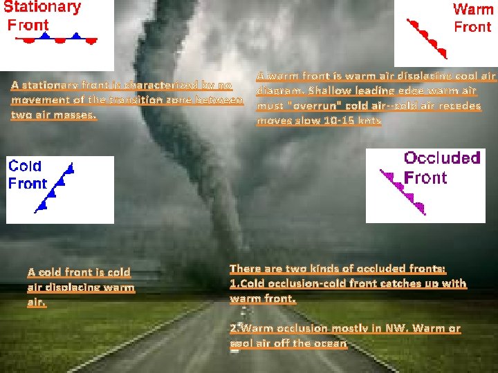 A stationary front is characterized by no movement of the transition zone between two