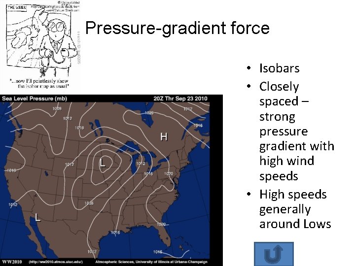 Pressure-gradient force • Isobars • Closely spaced – strong pressure gradient with high wind