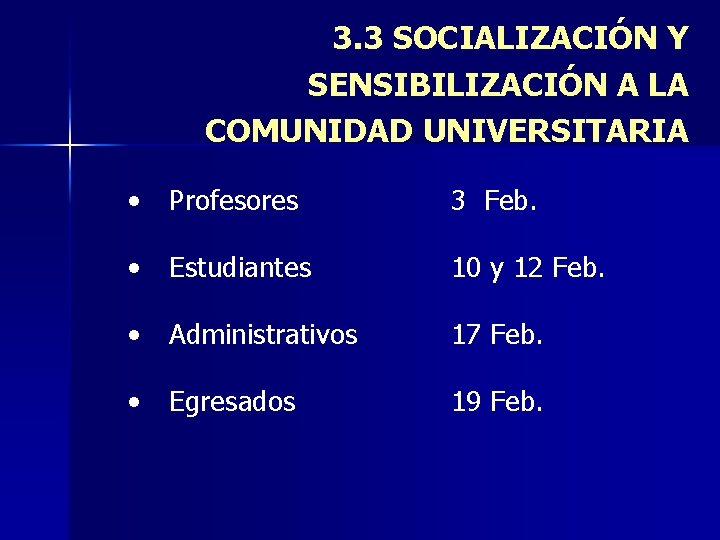 3. 3 SOCIALIZACIÓN Y SENSIBILIZACIÓN A LA COMUNIDAD UNIVERSITARIA • Profesores 3 Feb. •