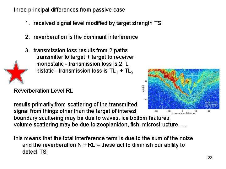 three principal differences from passive case 1. received signal level modified by target strength