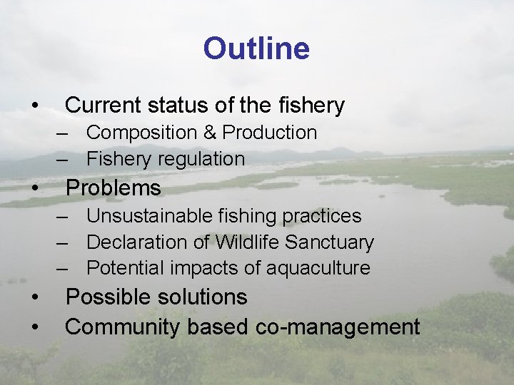Outline • Current status of the fishery – Composition & Production – Fishery regulation