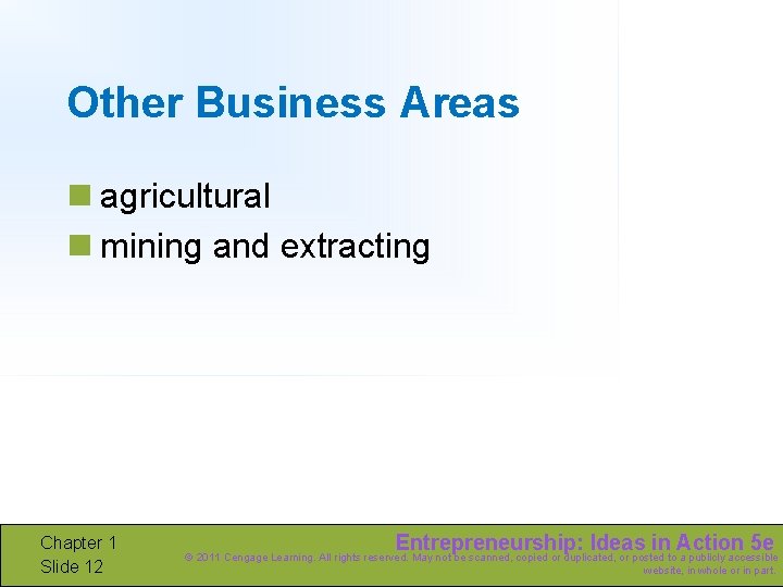 Other Business Areas n agricultural n mining and extracting Chapter 1 Slide 12 Entrepreneurship: