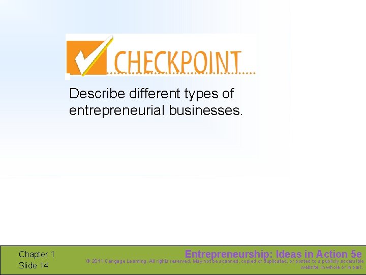 Describe different types of entrepreneurial businesses. Chapter 1 Slide 14 Entrepreneurship: Ideas in Action