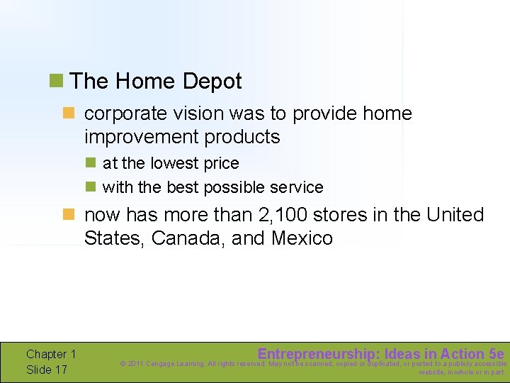 n The Home Depot n corporate vision was to provide home improvement products n