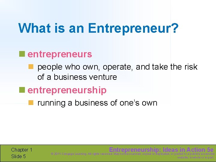 What is an Entrepreneur? n entrepreneurs n people who own, operate, and take the