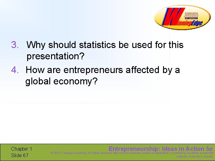 3. Why should statistics be used for this presentation? 4. How are entrepreneurs affected