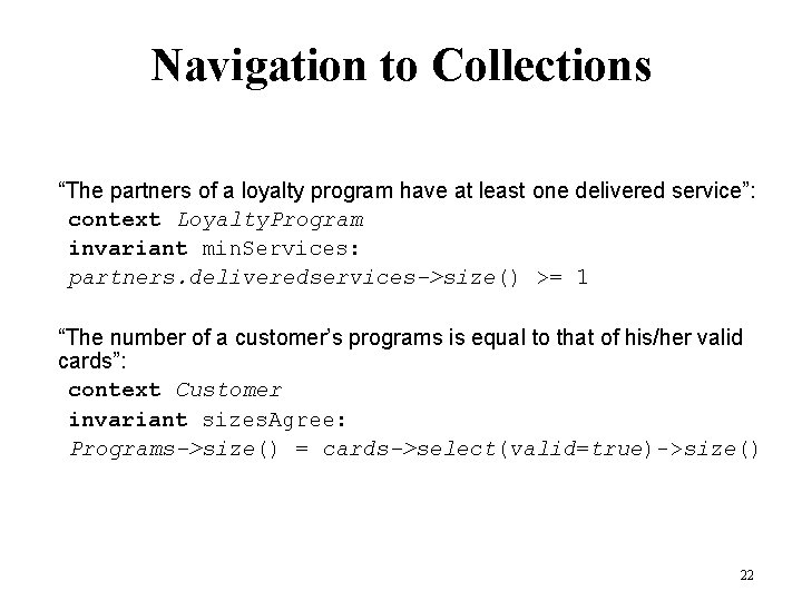 Navigation to Collections “The partners of a loyalty program have at least one delivered Navigation to Collections “The partners of a loyalty program have at least one delivered