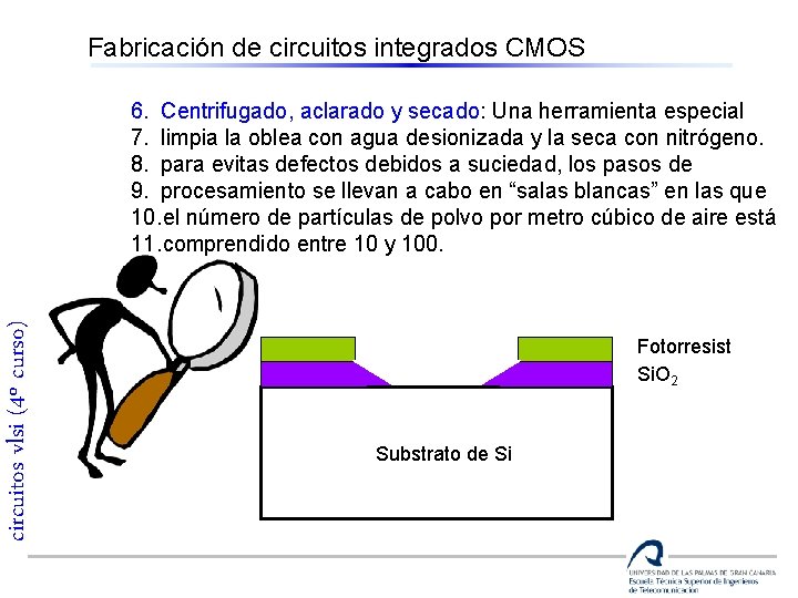 Fabricación de circuitos integrados CMOS circuitos vlsi (4º curso) 6. Centrifugado, aclarado y secado: