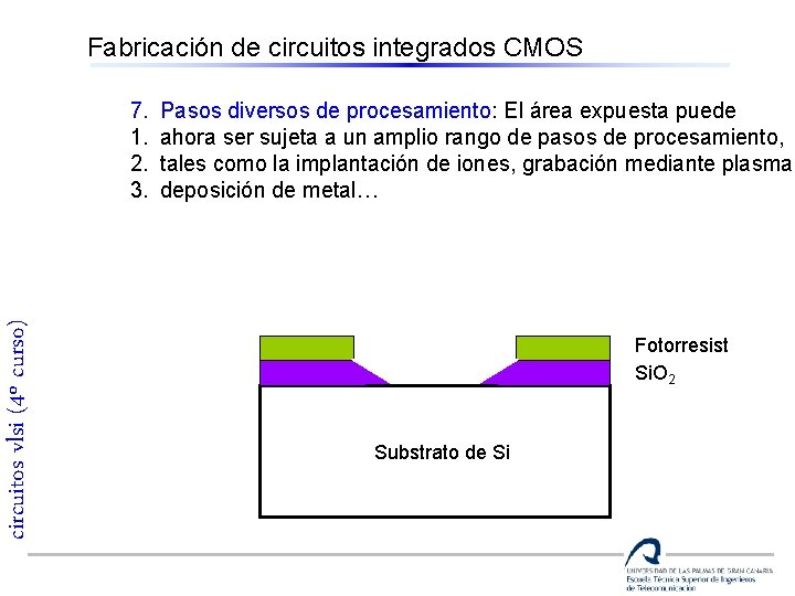 Fabricación de circuitos integrados CMOS circuitos vlsi (4º curso) 7. 1. 2. 3. Pasos