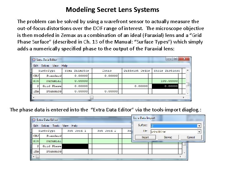 Modeling Secret Lens Systems The problem can be solved by using a wavefront sensor