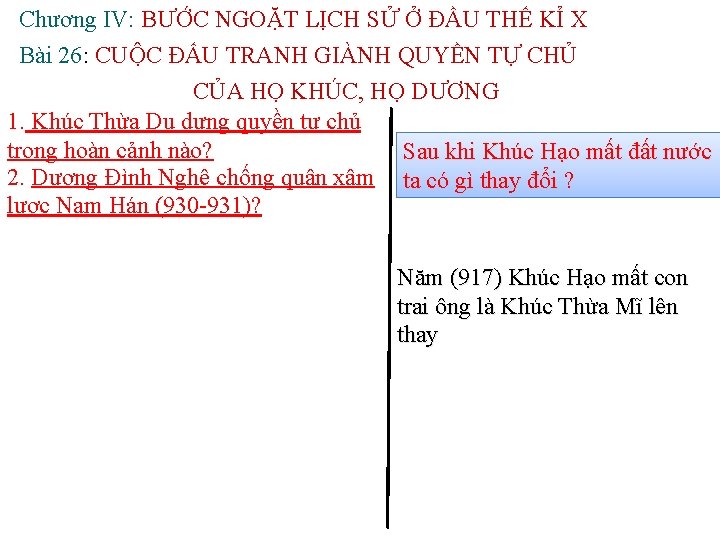 Chương IV: BƯỚC NGOẶT LỊCH SỬ Ở ĐẦU THẾ KỈ X Bài 26: CUỘC