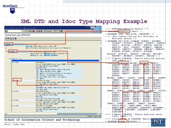 XML DTD and Idoc Type Mapping Example School of Information Science and Technology Prof.