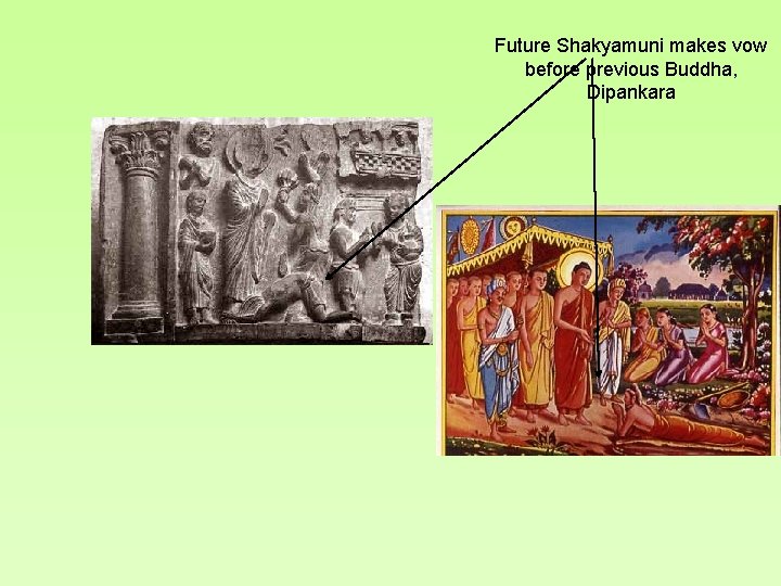 Future Shakyamuni makes vow before previous Buddha, Dipankara 