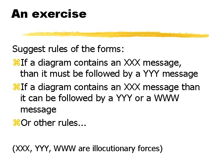 An exercise Suggest rules of the forms: z. If a diagram contains an XXX