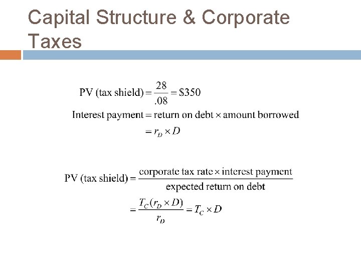 Capital Structure & Corporate Taxes 