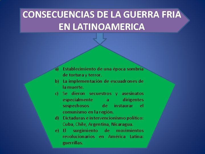 CONSECUENCIAS DE LA GUERRA FRIA EN LATINOAMERICA a) Establecimiento de una época sombría de