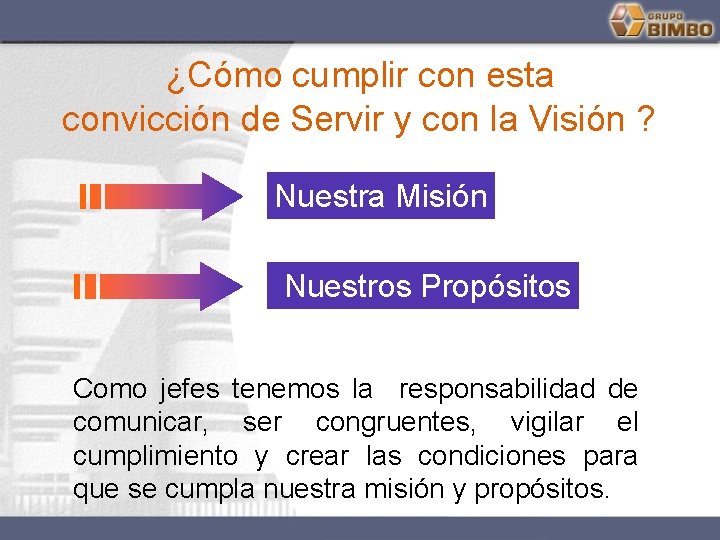 ¿Cómo cumplir con esta convicción de Servir y con la Visión ? Nuestra Misión