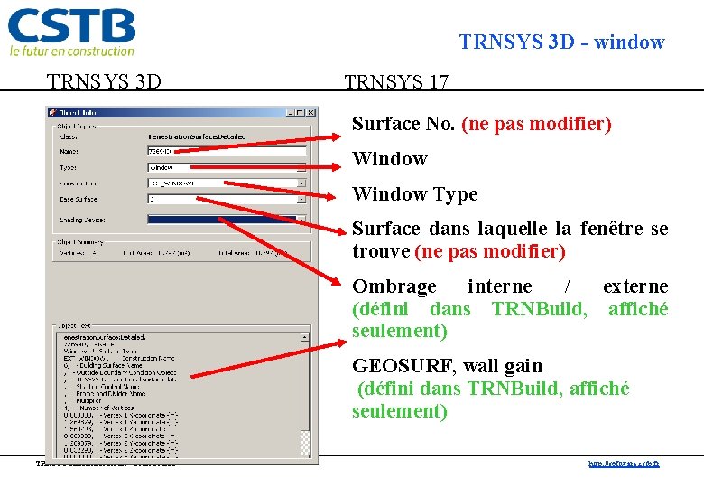 TRNSYS 3 D - window TRNSYS 3 D TRNSYS 17 Surface No. (ne pas