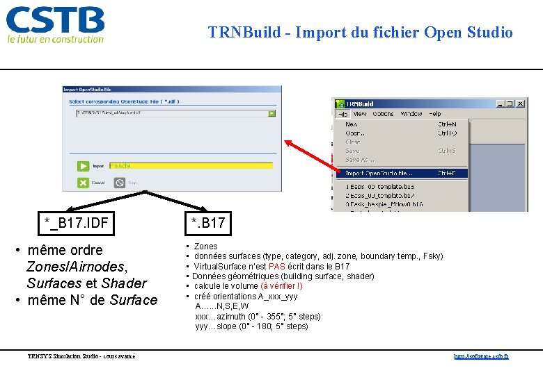 TRNBuild - Import du fichier Open Studio *_B 17. IDF • même ordre Zones/Airnodes,