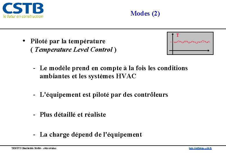 Modes (2) • Piloté par la température T ( Temperature Level Control ) t