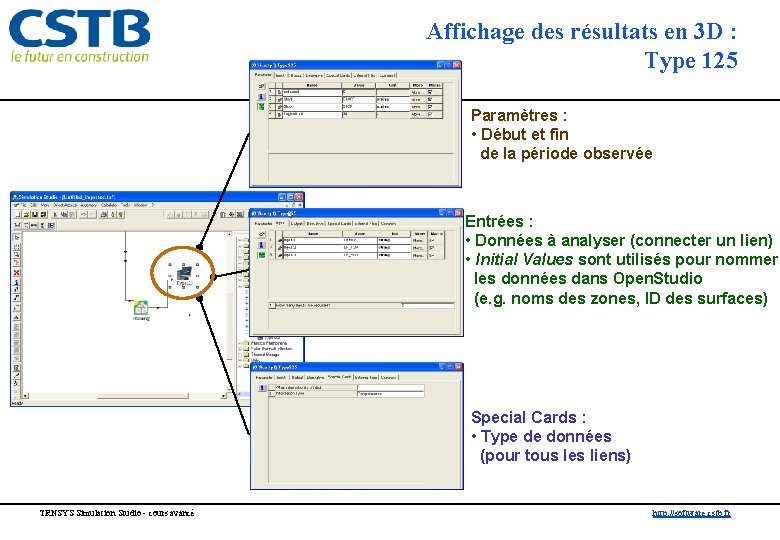 Affichage des résultats en 3 D : Type 125 Paramètres : • Début et