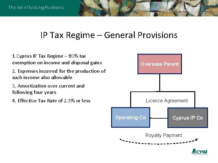 IP Tax Regime – General Provisions 1. Cyprus IP Tax Regime – 80% tax