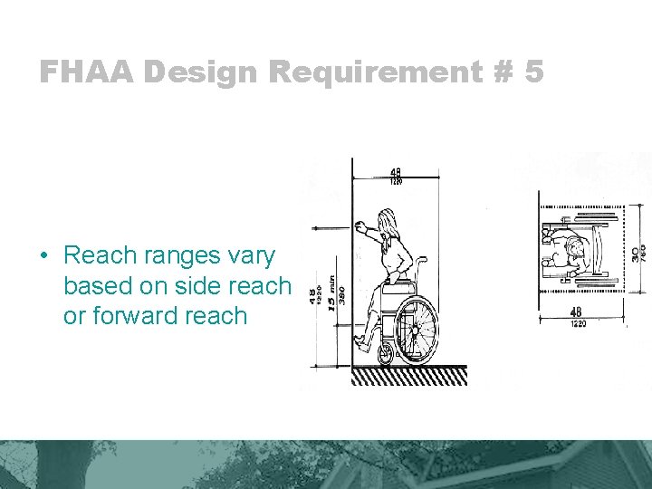 FHAA Design Requirement # 5 • Reach ranges vary based on side reach or