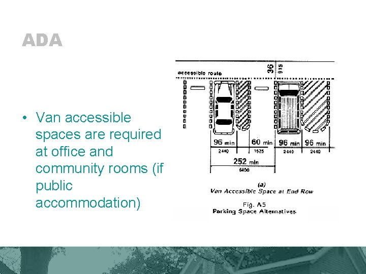 ADA • Van accessible spaces are required at office and community rooms (if public