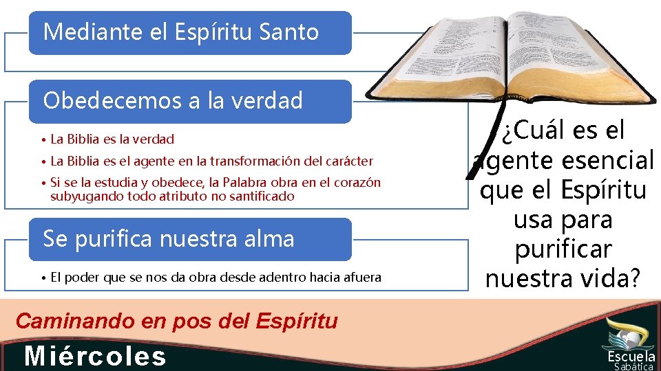 Mediante el Espíritu Santo Obedecemos a la verdad • La Biblia es el agente