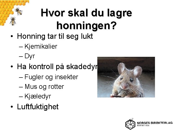 Hvor skal du lagre honningen? • Honning tar til seg lukt – Kjemikalier –