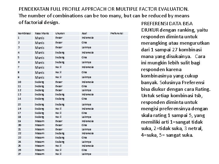 PENDEKATAN FULL PROFILE APPROACH OR MULTIPLE FACTOR EVALUATION. The number of combinations can be