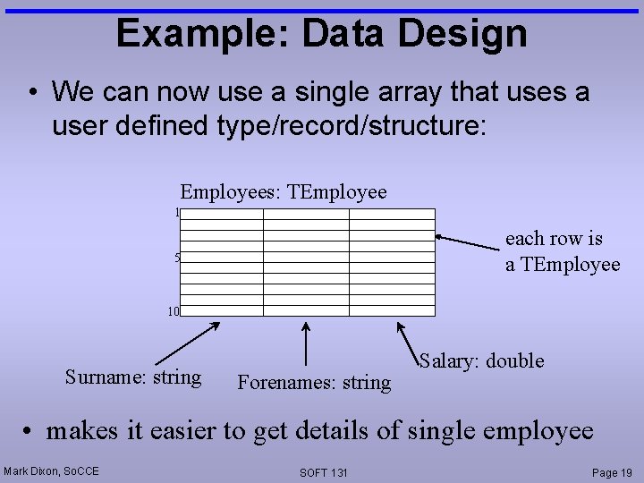 Example: Data Design • We can now use a single array that uses a