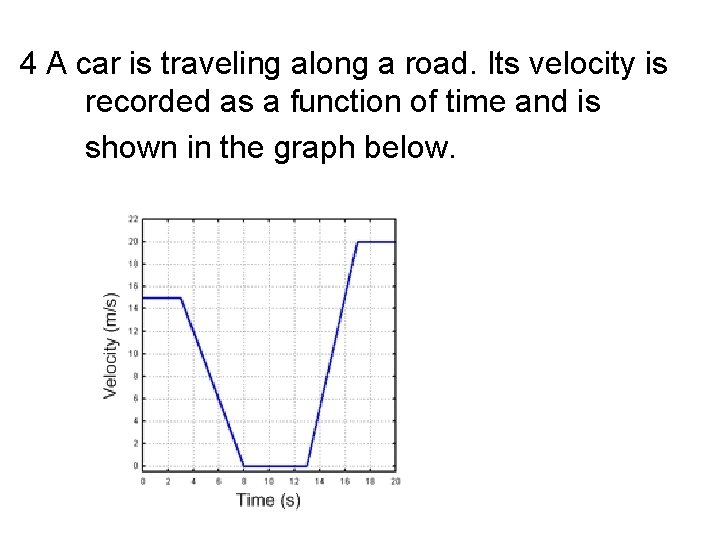 4 A car is traveling along a road. Its velocity is recorded as a