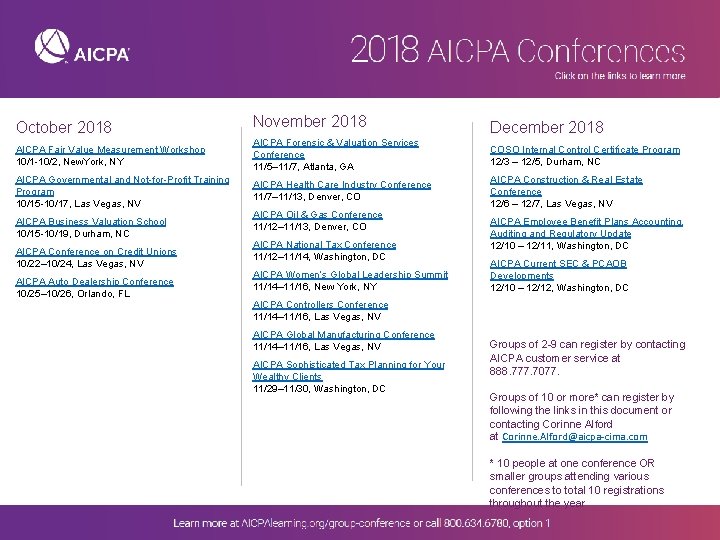 October 2018 November 2018 December 2018 AICPA Fair Value Measurement Workshop 10/1 -10/2, New.