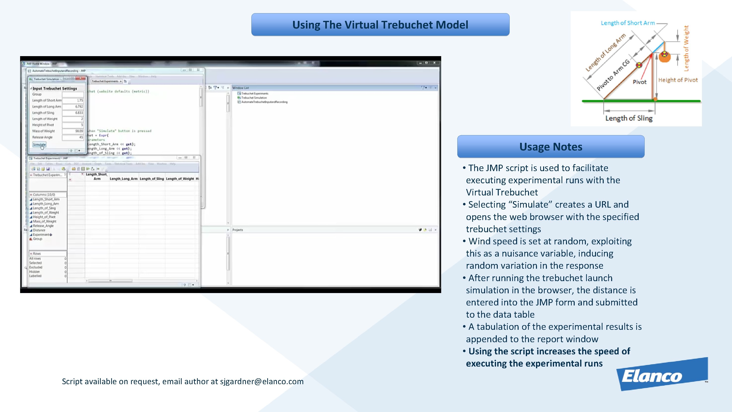 Using The Virtual Trebuchet Model Usage Notes • The JMP script is used to
