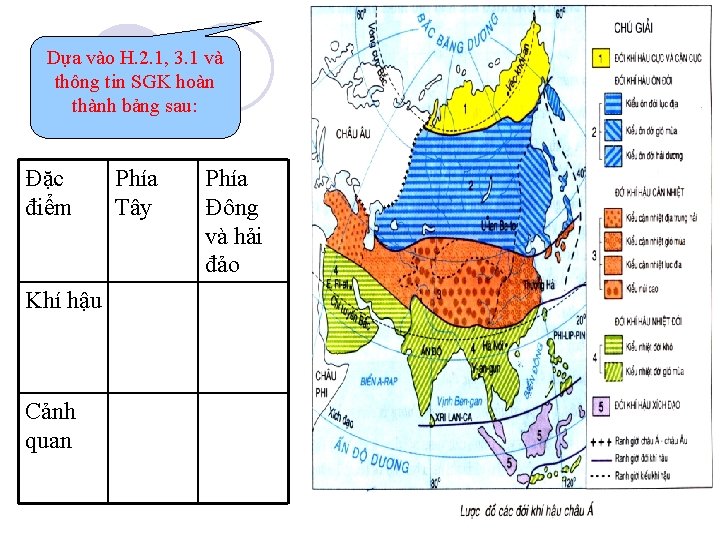 Dựa vào H. 2. 1, 3. 1 và thông tin SGK hoàn thành bảng