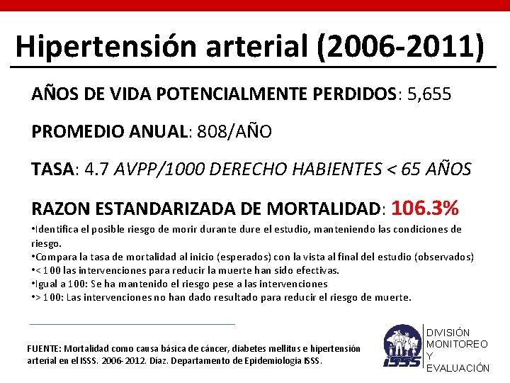 Hipertensión arterial (2006 -2011) AÑOS DE VIDA POTENCIALMENTE PERDIDOS: PERDIDOS 5, 655 PROMEDIO ANUAL: