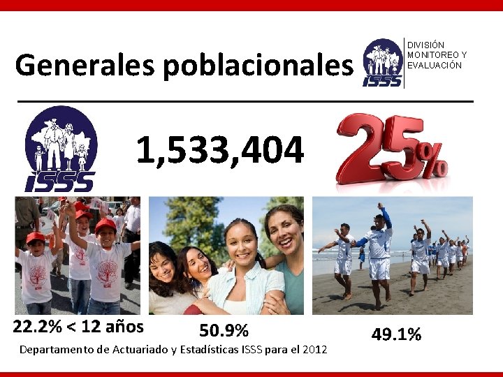 Generales poblacionales 1, 533, 404 Departamento de Actuariado y Estadísticas ISSS para el 2012