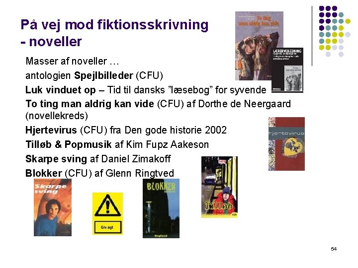 På vej mod fiktionsskrivning - noveller Masser af noveller … antologien Spejlbilleder (CFU) Luk