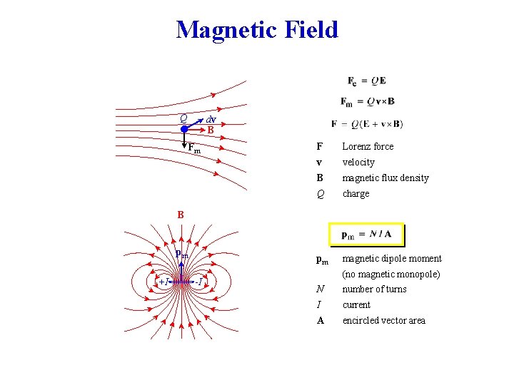Magnetic Field Q dv B Fm F Lorenz force v velocity B magnetic flux