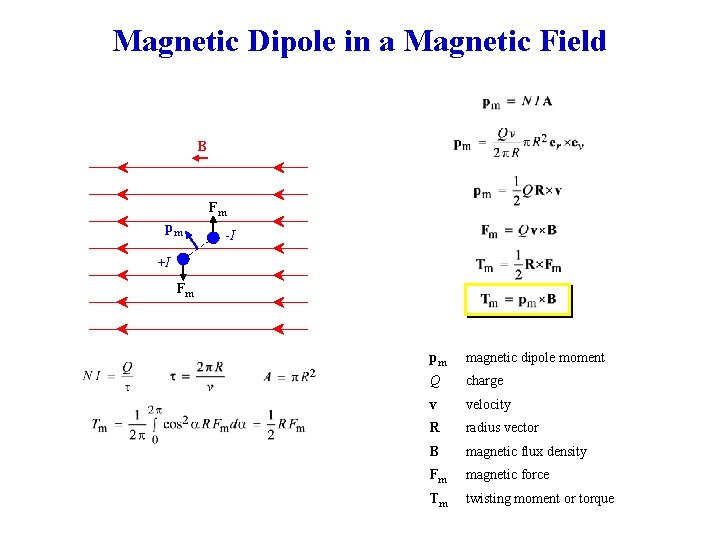 Magnetic Dipole in a Magnetic Field B Fm pm -I +I Fm pm magnetic