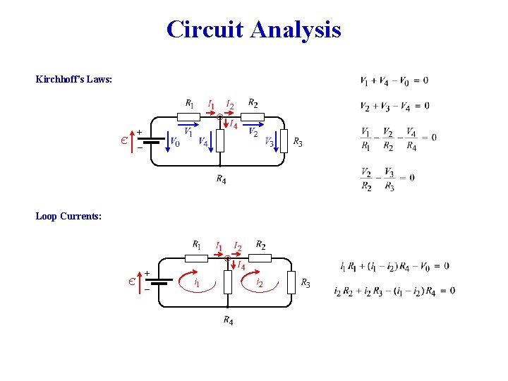 Circuit Analysis Kirchhoff’s Laws: + _ Є Loop Currents: Є + _ 