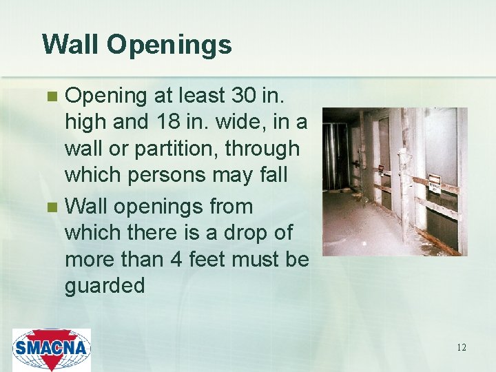 Wall Openings Opening at least 30 in. high and 18 in. wide, in a