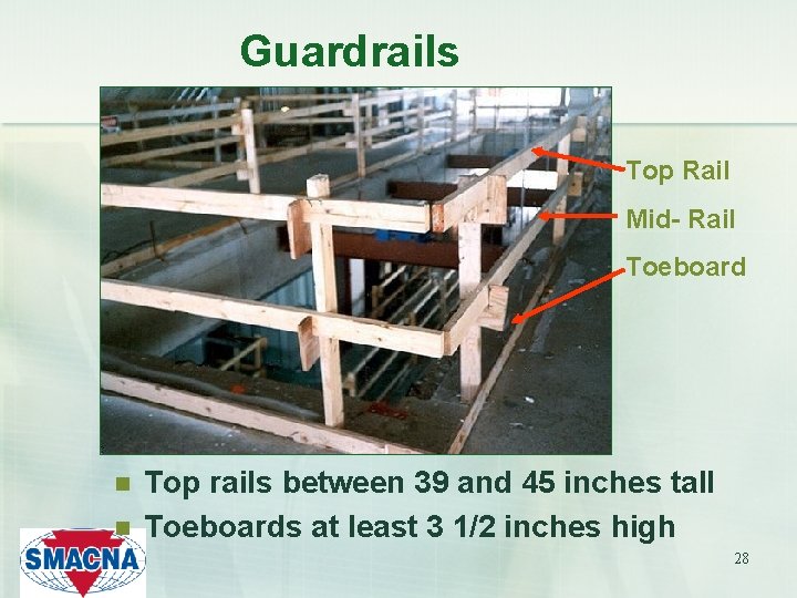 Guardrails Top Rail Mid- Rail Toeboard n n Top rails between 39 and 45