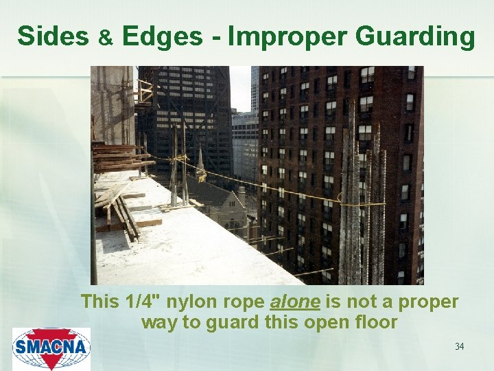 Sides & Edges - Improper Guarding This 1/4" nylon rope alone is not a