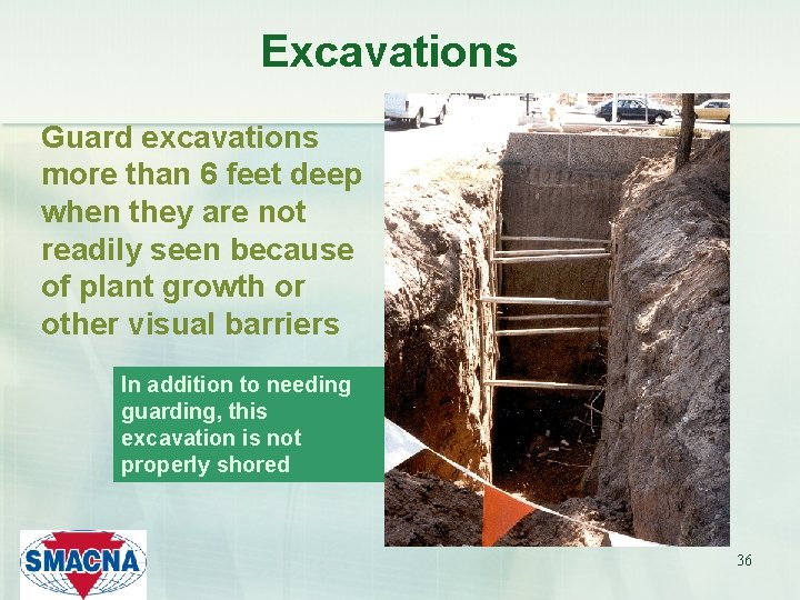 Excavations Guard excavations more than 6 feet deep when they are not readily seen