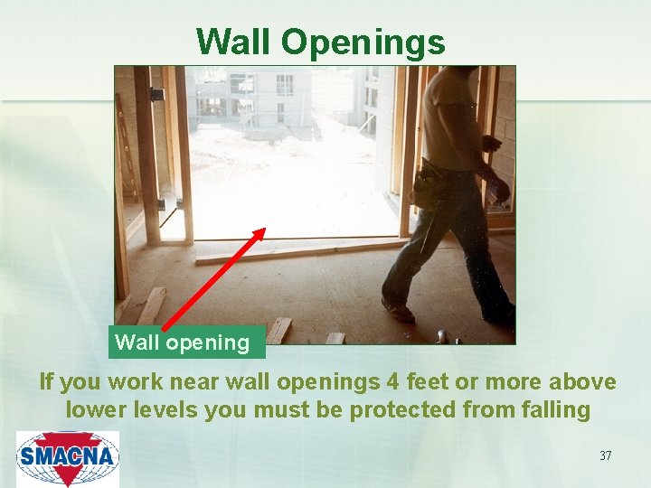 Wall Openings Wall opening If you work near wall openings 4 feet or more