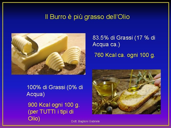 Il Burro è più grasso dell’Olio 83. 5% di Grassi (17 % di Acqua