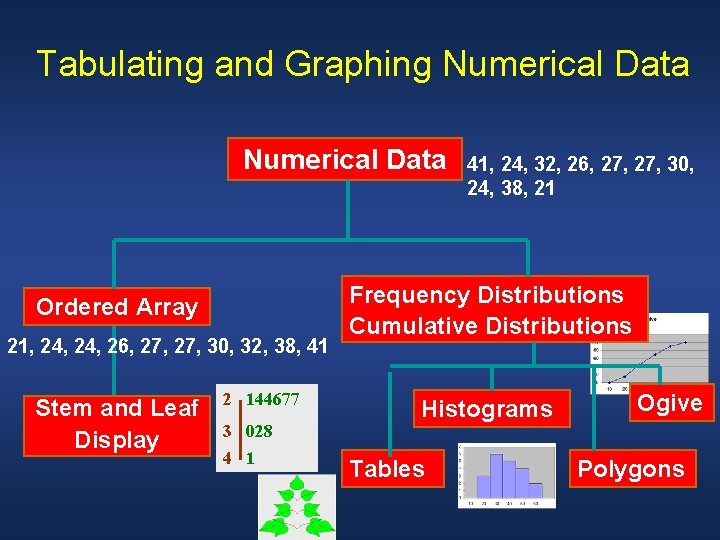 Tabulating and Graphing Numerical Data Ordered Array 21, 24, 26, 27, 30, 32, 38,