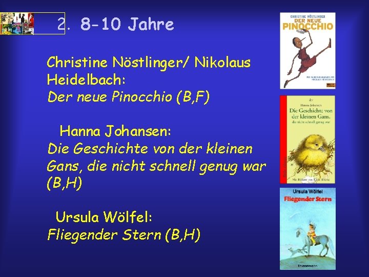 2. 8 -10 Jahre Christine Nöstlinger/ Nikolaus Heidelbach: Der neue Pinocchio (B, F) Hanna
